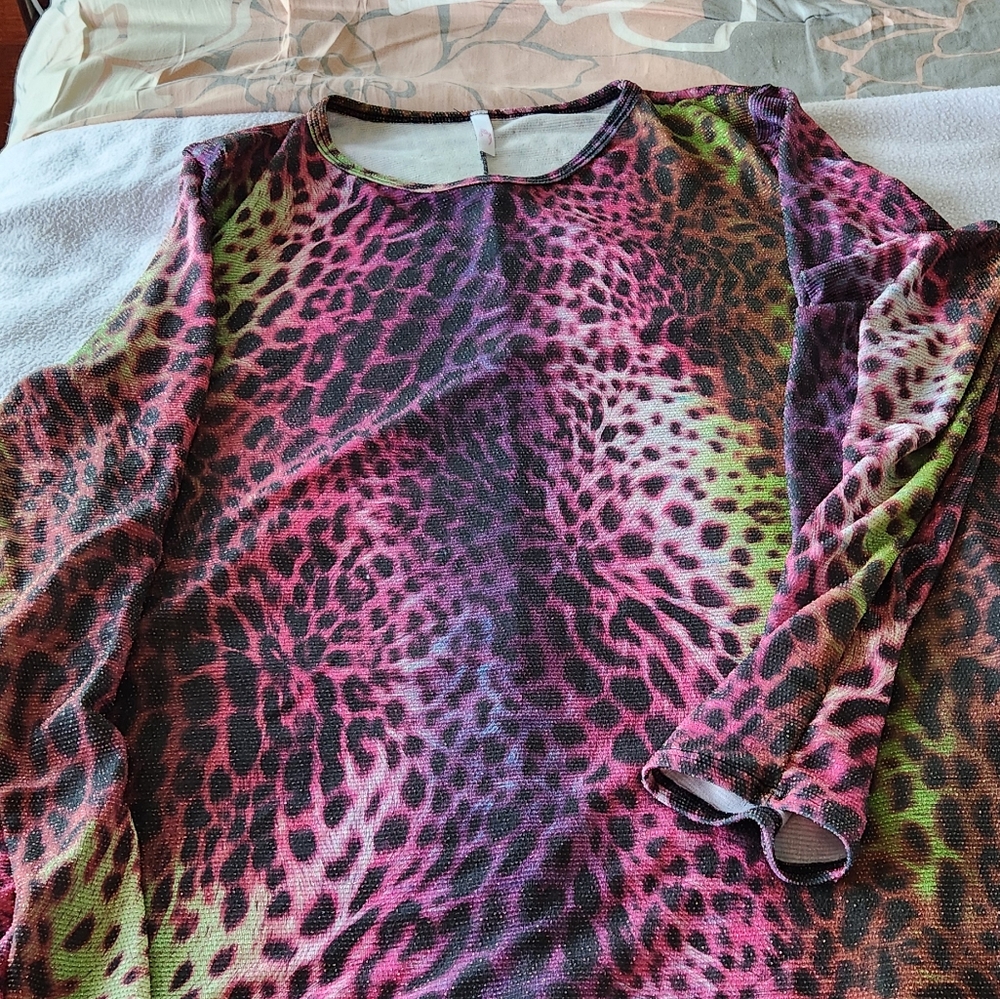 Pink and Purple Long Sleeve Graphic Blouse